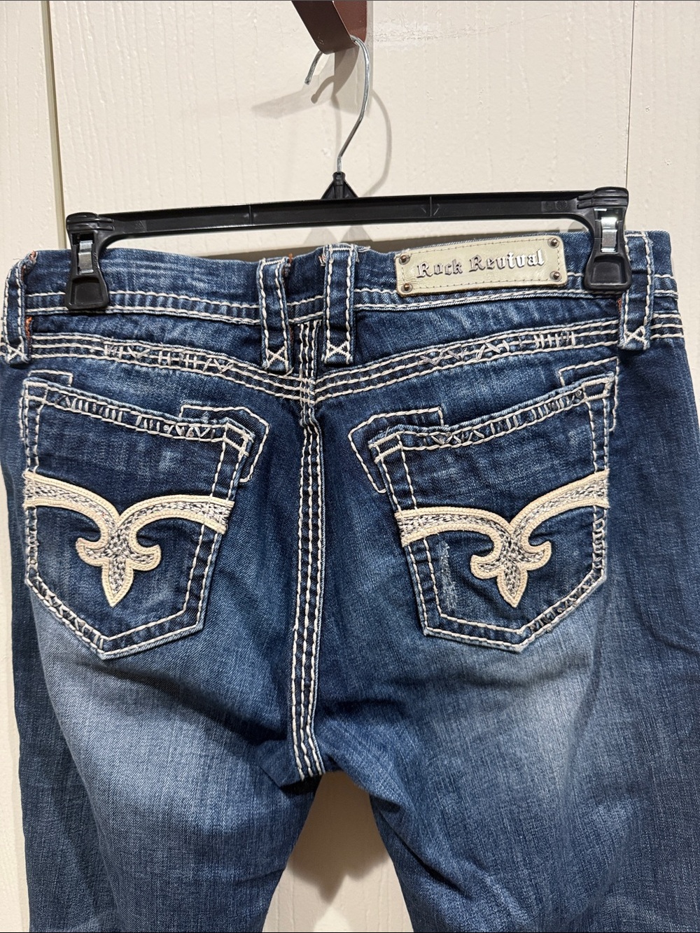 Rock Revival Thick Stitch Ella Jeans Boot Cut Fleur de Lis Women's Size 31